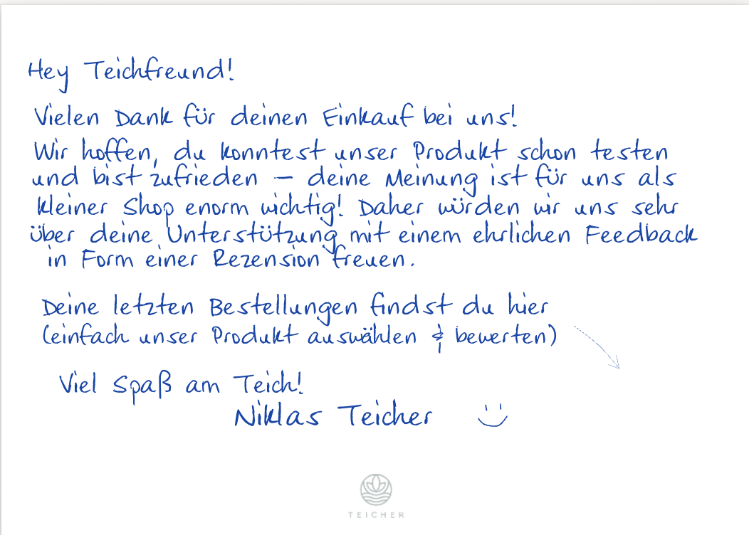 Handgeschriebene Karte im Paket