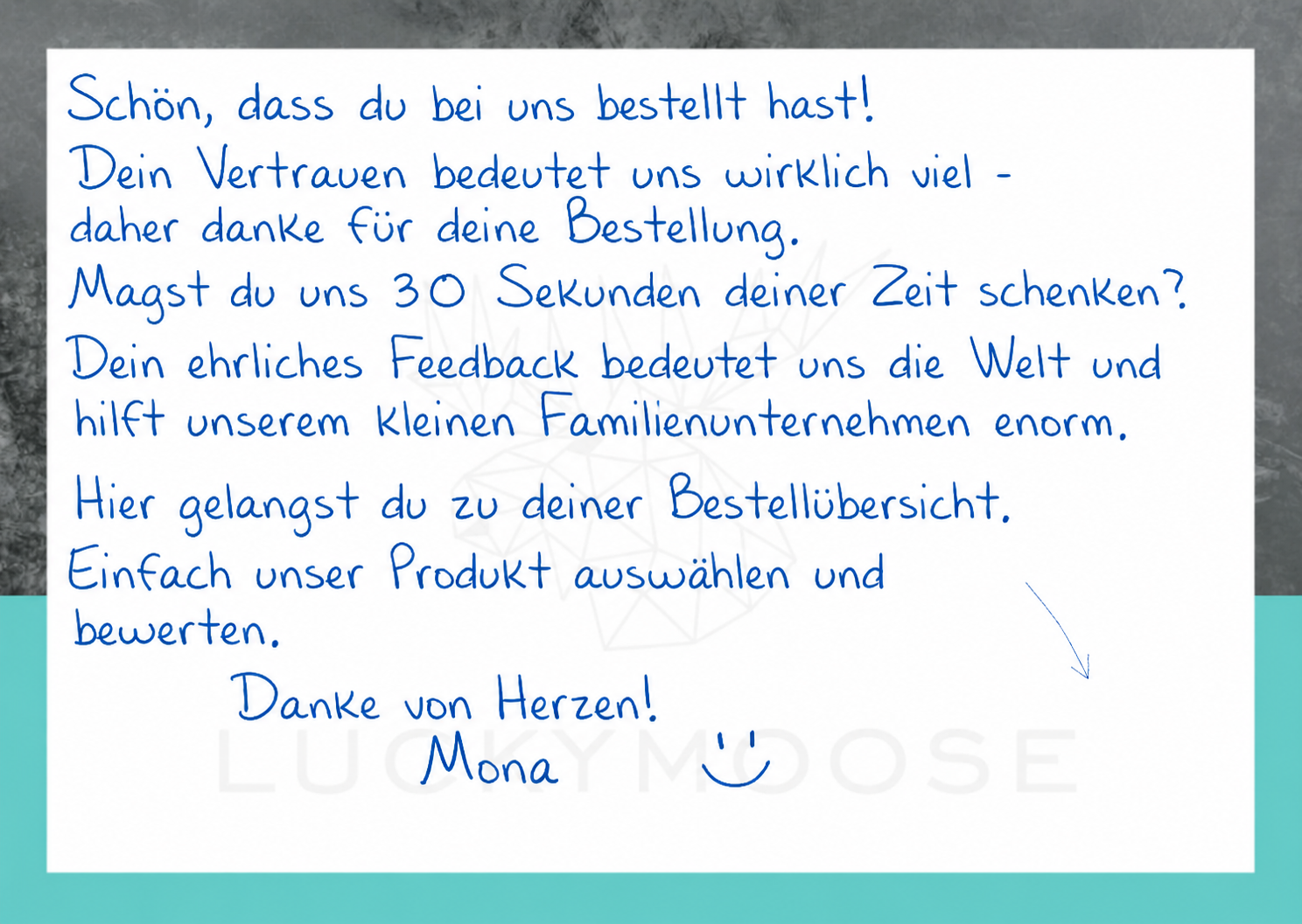 Handgeschriebene Karte im Paket