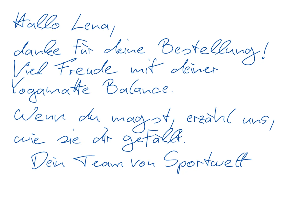 Echte Vorschau: Dankeskarte von Sportwelt mit dem gekauften Produkt Yogamatte Balance