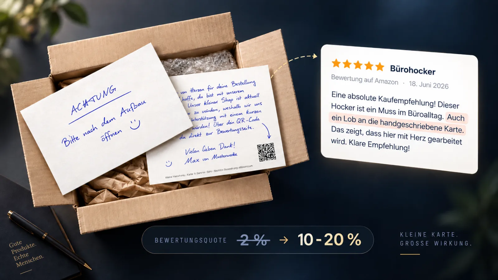 Handgeschriebene Karte im Paket führt zu einer 5-Sterne-Bewertung – Bewertungsquote von 2 % auf 10–20 %