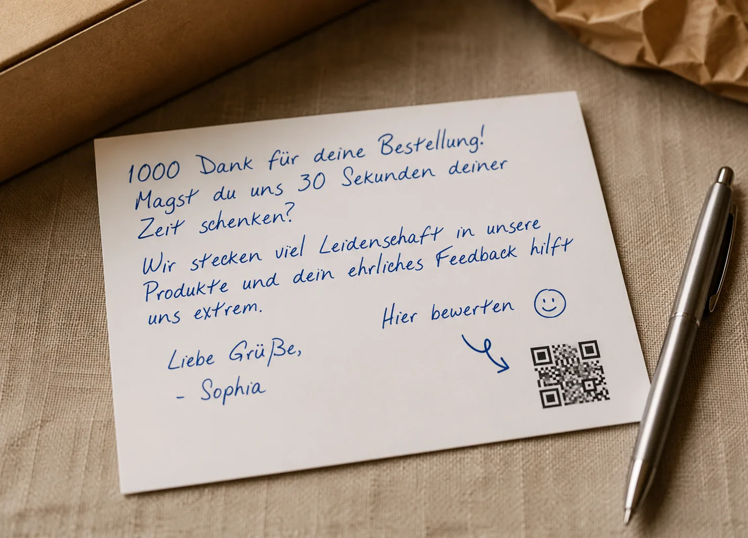Handgeschriebene Karte mit QR-Code