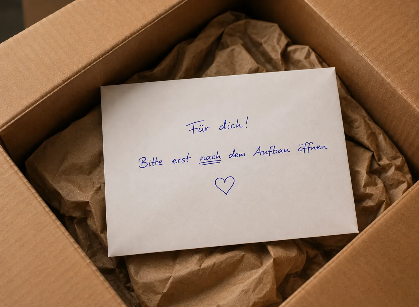 Verschlossener Umschlag mit Handschrift im Paket