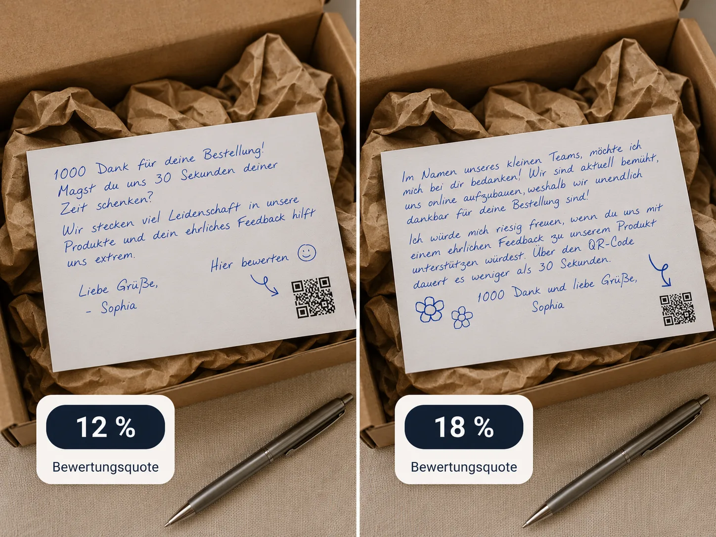 Zwei Kartenvarianten mit unterschiedlicher Bewertungsquote im Vergleich